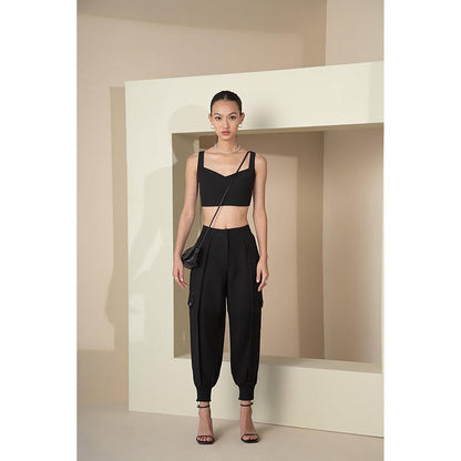 The Dapper Lady Jet Black Pleated Joggers