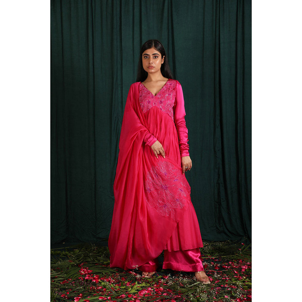 THE AARYA Pink Taby Silk Embroidered Anarkali (Set of 3)