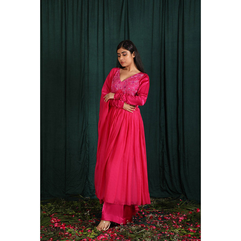 THE AARYA Pink Taby Silk Embroidered Anarkali (Set of 3)