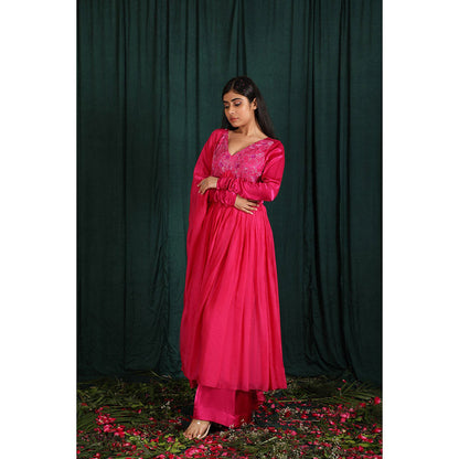 THE AARYA Pink Taby Silk Embroidered Anarkali (Set of 3)