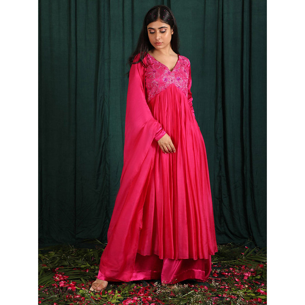 THE AARYA Pink Taby Silk Embroidered Anarkali (Set of 3)