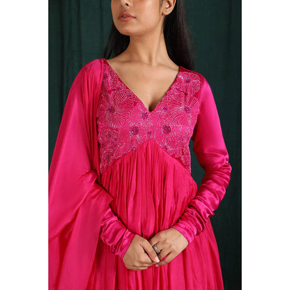 THE AARYA Pink Taby Silk Embroidered Anarkali (Set of 3)