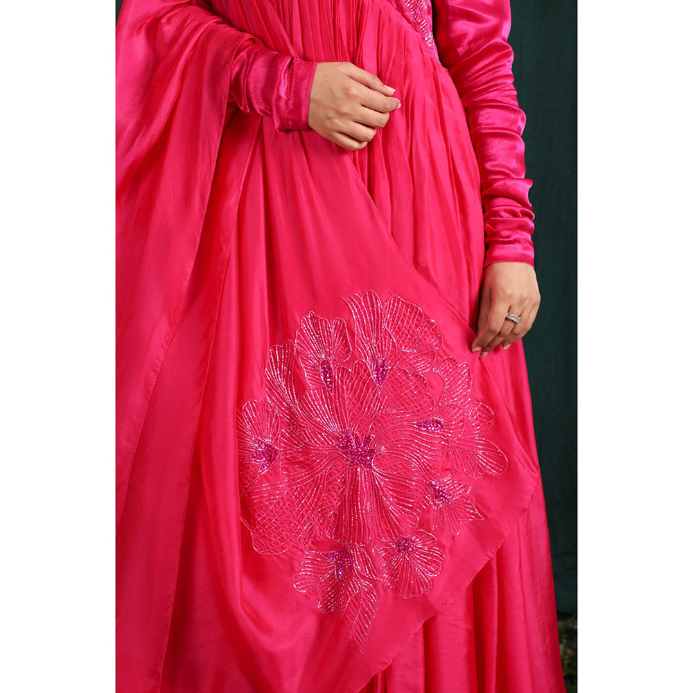 THE AARYA Pink Taby Silk Embroidered Anarkali (Set of 3)