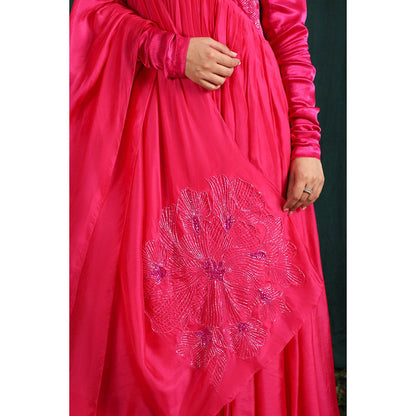 THE AARYA Pink Taby Silk Embroidered Anarkali (Set of 3)