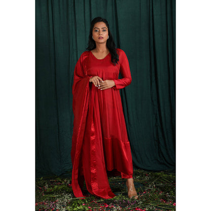 THE AARYA Ruby Red Taby Silk Kurta (Set of 4)
