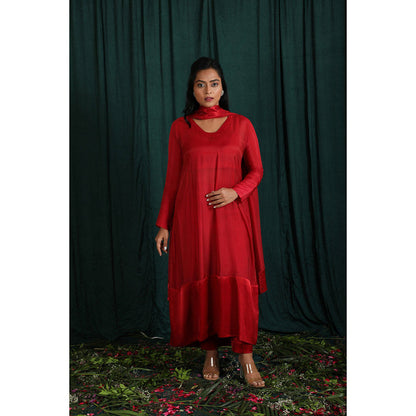 THE AARYA Ruby Red Taby Silk Kurta (Set of 4)