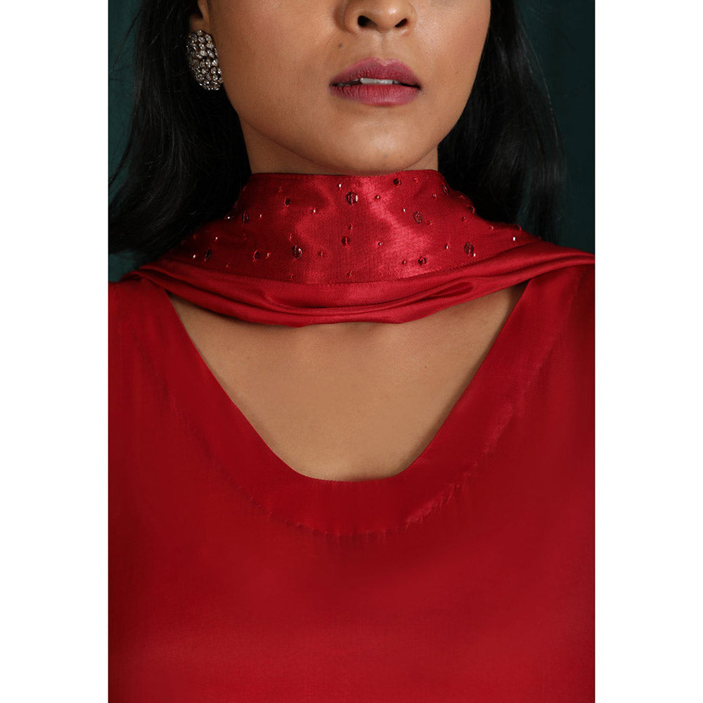 THE AARYA Ruby Red Taby Silk Kurta (Set of 4)