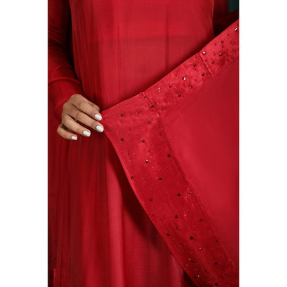 THE AARYA Ruby Red Taby Silk Kurta (Set of 4)