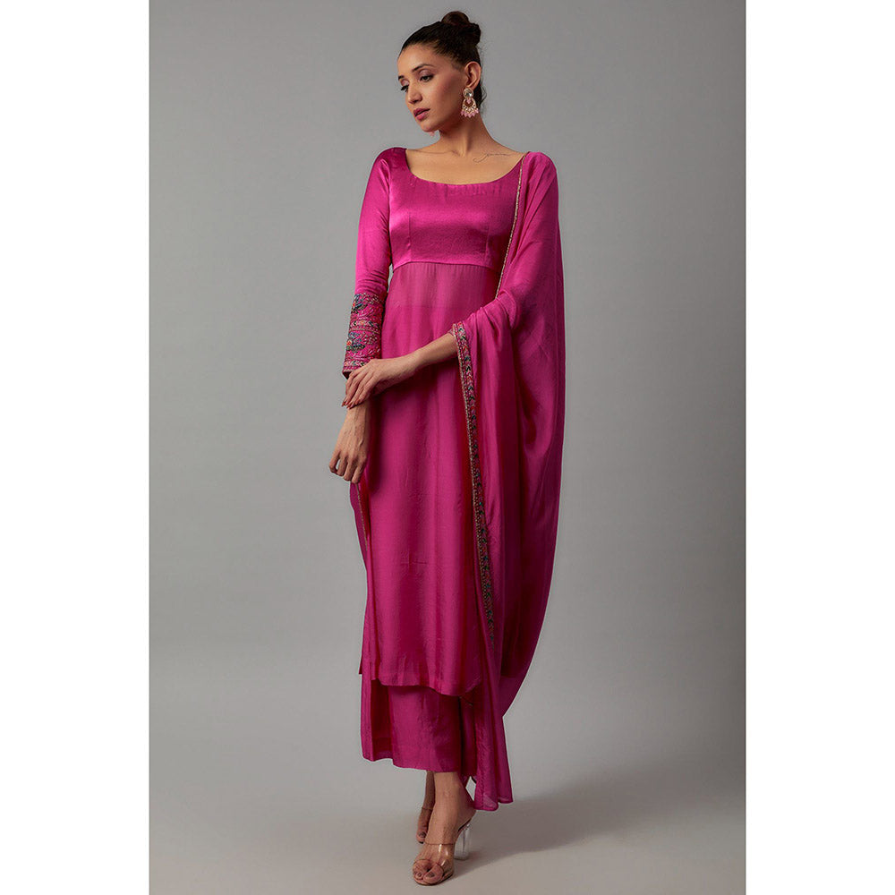 THE AARYA Pink Taby Silk Embroidered Kurta (Set of 3)