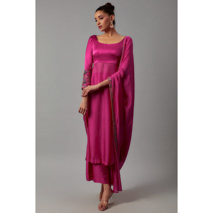 THE AARYA Pink Taby Silk Embroidered Kurta (Set of 3)