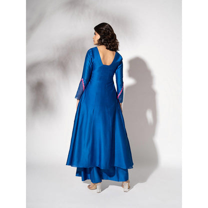 THE AARYA Electric Blue Handwoven Chanderi Embroidered Anarkali (Set of 3)