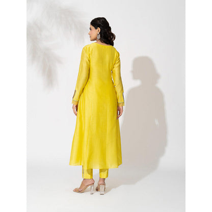 THE AARYA Yellow Handwoven Chanderi Anarkali (Set of 3)