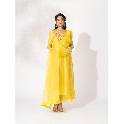 THE AARYA Yellow Handwoven Chanderi Embroidered Kurta (Set of 4)
