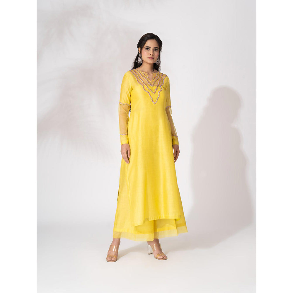 THE AARYA Yellow Handwoven Chanderi Embroidered Kurta (Set of 4)