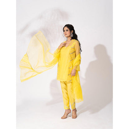 THE AARYA Yellow Organza Short Kurta (Set of 4)