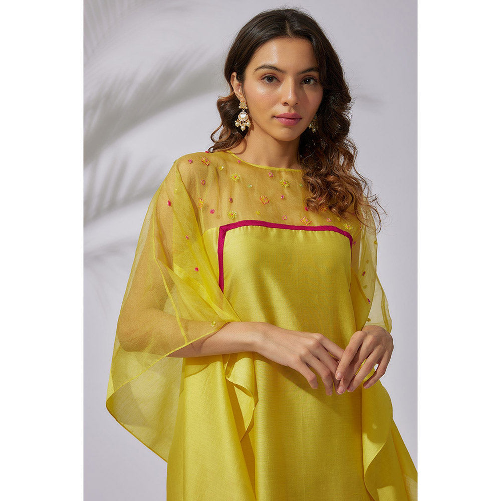 THE AARYA Yellow Handwoven Chanderi Embroidered Kaftan