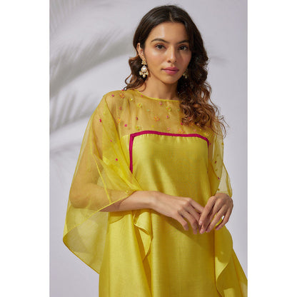 THE AARYA Yellow Handwoven Chanderi Embroidered Kaftan
