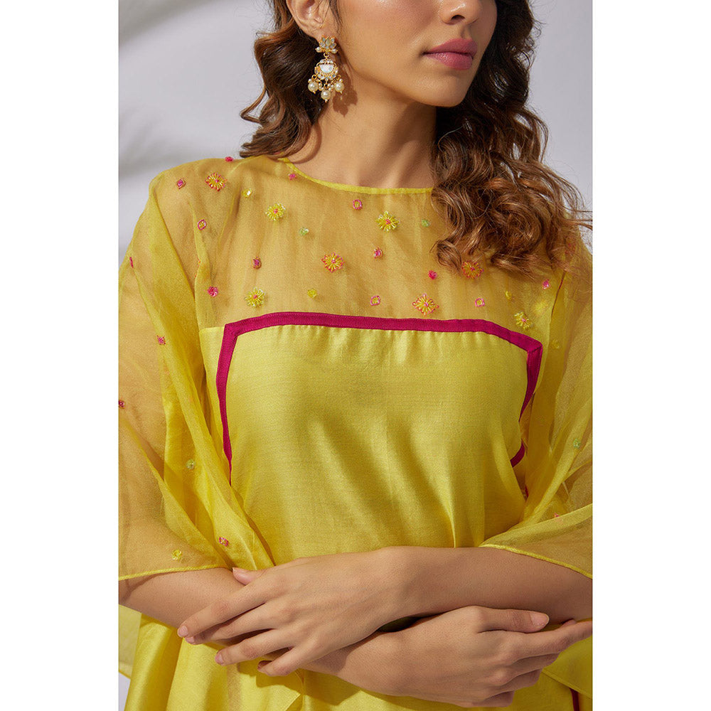 THE AARYA Yellow Handwoven Chanderi Embroidered Kaftan