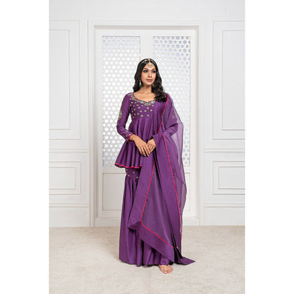 THE AARYA Purple Handwoven Chanderi Embroidered Gharara (Set of 3)