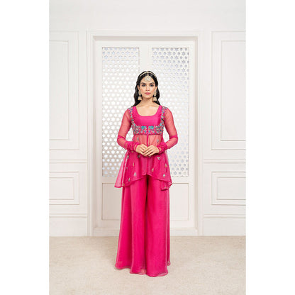 THE AARYA Pink Organza Embroidered Gharara (Set of 3)