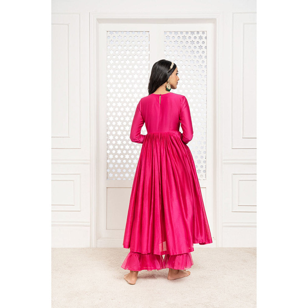 THE AARYA Pink Handwoven Chanderi Embroidered Anarkali (Set of 3)