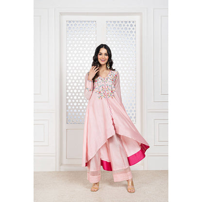 THE AARYA Peach Handwoven Chanderi Embroidered High Low Anarkali (Set of 3)