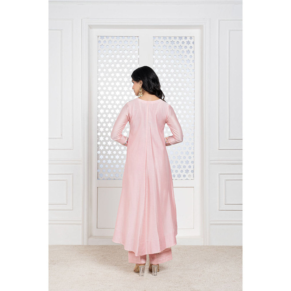 THE AARYA Peach Handwoven Chanderi Embroidered High Low Anarkali (Set of 3)