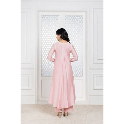 THE AARYA Peach Handwoven Chanderi Embroidered High Low Anarkali (Set of 3)