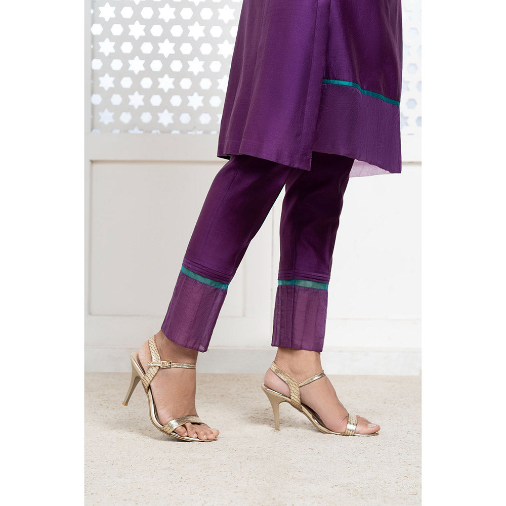 THE AARYA Purple Handwoven Chanderi Embroidered Kali Kurta (Set of 3)