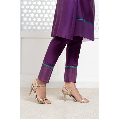 THE AARYA Purple Handwoven Chanderi Embroidered Kali Kurta (Set of 3)
