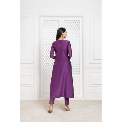 THE AARYA Purple Handwoven Chanderi Embroidered Kali Kurta (Set of 3)