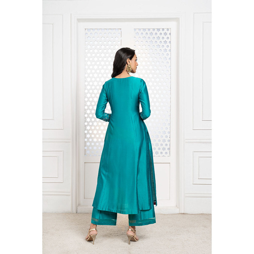 THE AARYA Green Handwoven Chanderi Embroidered Kali Kurta (Set of 3)