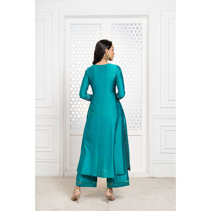 THE AARYA Green Handwoven Chanderi Embroidered Kali Kurta (Set of 3)