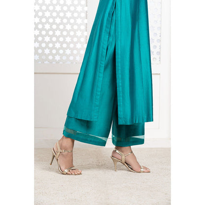 THE AARYA Green Handwoven Chanderi Embroidered Kali Kurta (Set of 3)