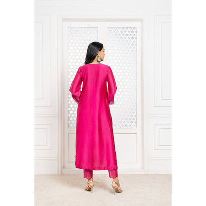 THE AARYA Pink Handwoven Chanderi Embroidered Kurta (Set of 3)