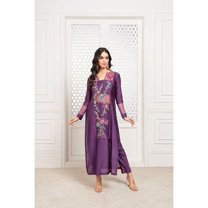 THE AARYA Purple Handwoven Chanderi Embroidered Kurta (Set of 4)