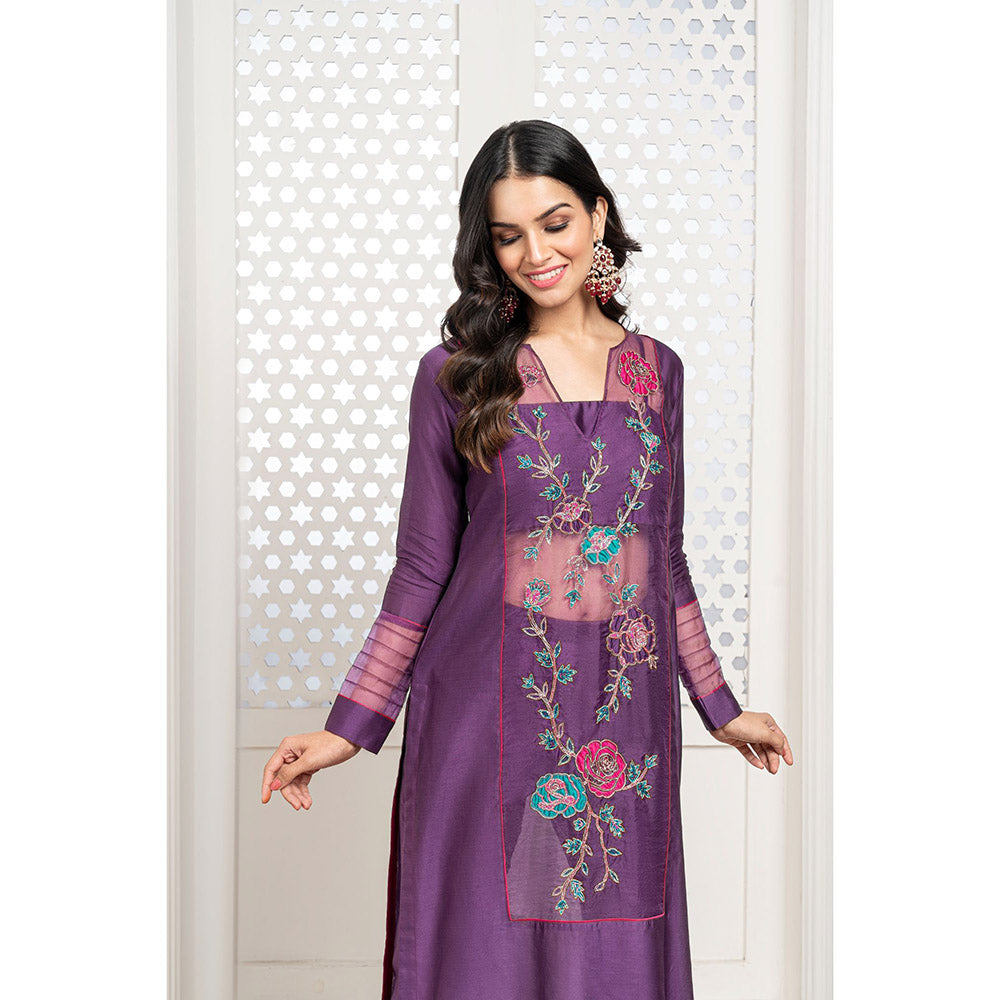 THE AARYA Purple Handwoven Chanderi Embroidered Kurta (Set of 4)