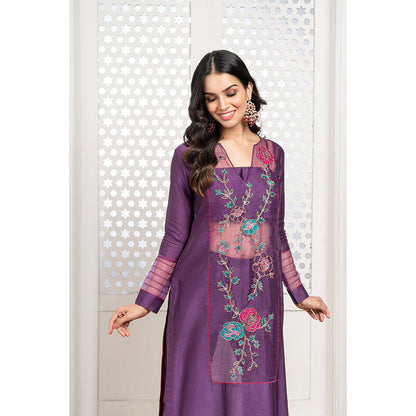 THE AARYA Purple Handwoven Chanderi Embroidered Kurta (Set of 4)