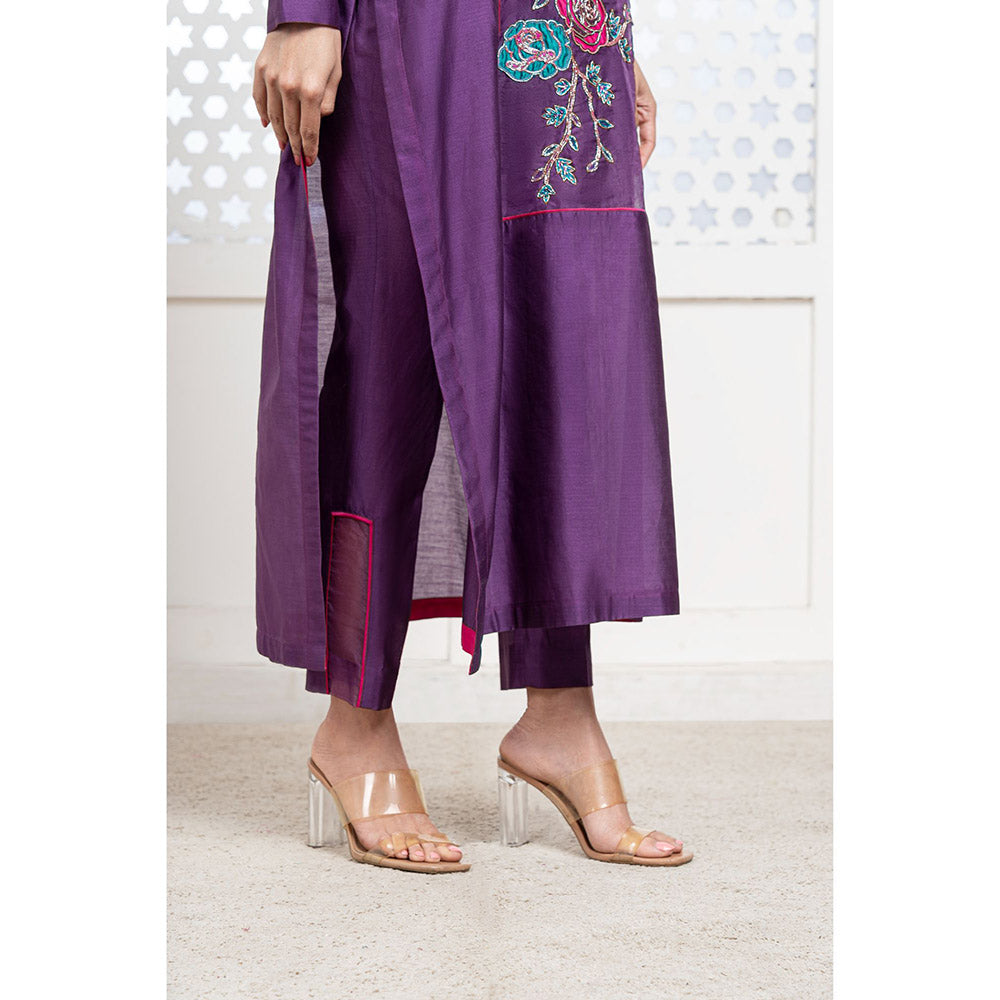 THE AARYA Purple Handwoven Chanderi Embroidered Kurta (Set of 4)