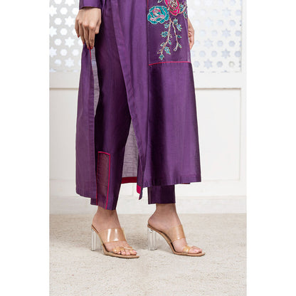 THE AARYA Purple Handwoven Chanderi Embroidered Kurta (Set of 4)