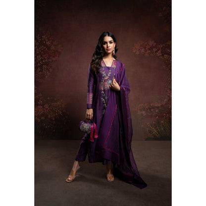 THE AARYA Purple Handwoven Chanderi Embroidered Kurta (Set of 4)