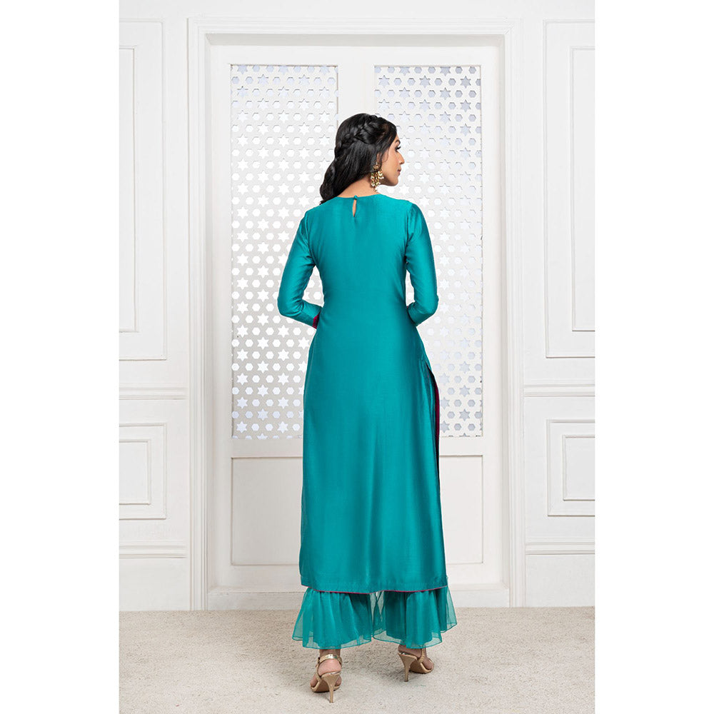 THE AARYA Green Handwoven Chanderi Embroidered Kurta (Set of 3)