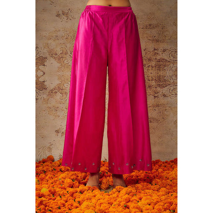 THE AARYA Pink Chanderi Embroidered Kurta Palazzo with Dupatta (Set of 3)