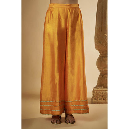 THE AARYA Light Orange Chanderi Zardozi Embroidered Kurta with Palazzo & Dupatta (Set of 3)