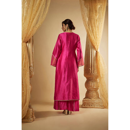 THE AARYA Pink Chanderi Zardozi Embroidered Kurta with Palazzo and Dupatta (Set of 3)