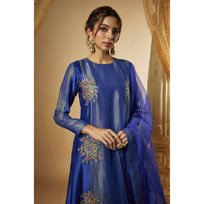THE AARYA Ink Blue Chanderi Zardozi Embroidered Kurta with Palazzo and Dupatta (Set of 3)