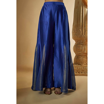THE AARYA Ink Blue Chanderi Zardozi Embroidered Kurta with Palazzo and Dupatta (Set of 3)