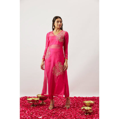 THE AARYA Pink Handwoven Kurta with Pant and Dupatta (Set of 3)