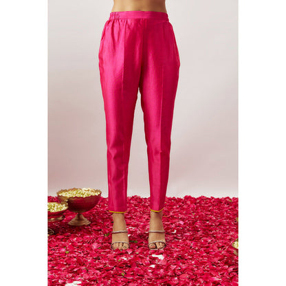 THE AARYA Pink Handwoven Kurta with Pant and Dupatta (Set of 3)
