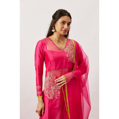 THE AARYA Pink Handwoven Kurta with Pant and Dupatta (Set of 3)